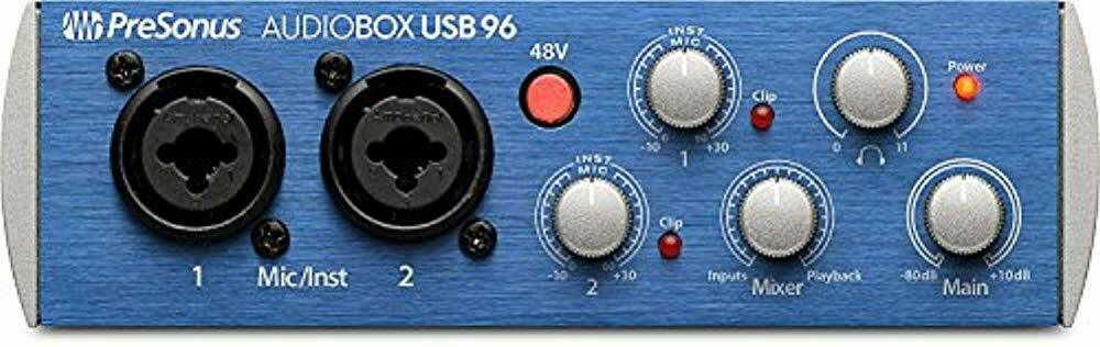 Presonus AudioBox 96 Audio Interface Full Studio Bundle with Studio One Artist Software Pack w/Eris 4.5 Pair Studio Monitors and 1/4" TRS to TRS Instrument Cable