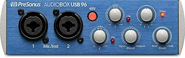 Presonus AudioBox 96 Audio Interface Full Studio Bundle with Studio One Artist Software Pack w/Eris 4.5 Pair Studio Monitors and 1/4