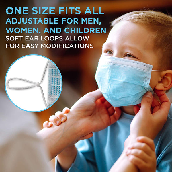 Jumbl Blue Disposable Face Masks | Protective 3-Ply Breathable Comfortable Nose/Mouth Coverings for Home & Office | Elastic Ear Loop 3-Layer Safety Shield for Adults/Kids | Pack of 500 Ships from USA