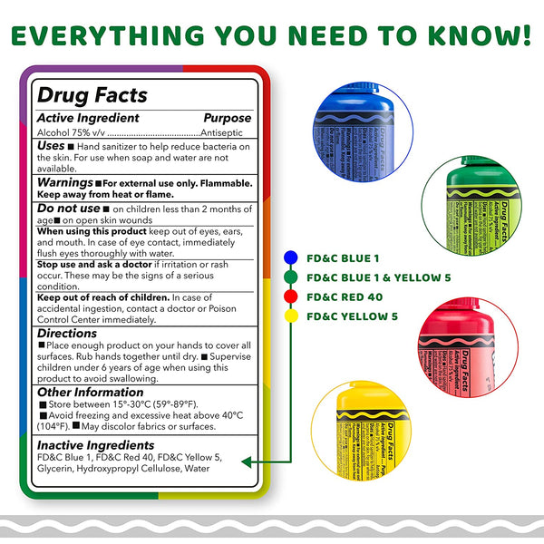 Crayola Kids Hand Sanitizer Gel, (4-Pack) 2 oz ea., 4 Colorful Holders Included.