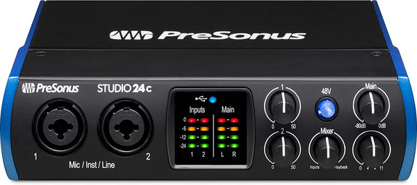 PreSonus Studio 24c 2x2, 192 kHz, USB-C Audio Interface, 2 Mic Pres-2 Line Outs