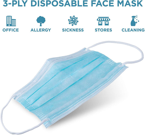 Jumbl Blue Disposable Face Masks | Protective 3-Ply Breathable Comfortable Nose/Mouth Coverings for Home & Office | Elastic Ear Loop 3-Layer Safety Shield for Adults/Kids | Pack of 500 Ships from USA