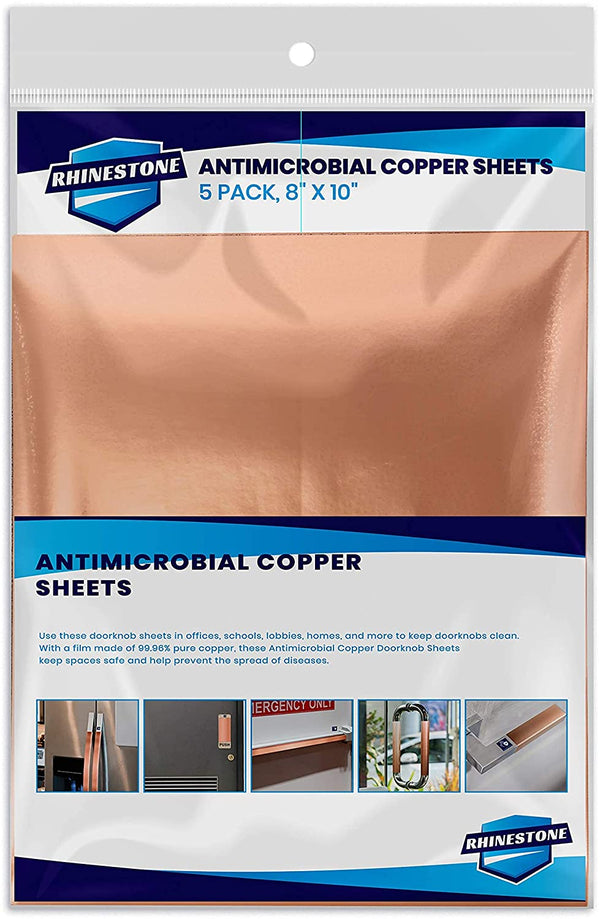 Rhinestone Copper Antimicrobial Adhesive Metal Foil Sheets 5-Pack 8'' x 10'' inch for Pull and Push Door Handle and Plate, Panic Bar
