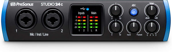 PreSonus Studio 24c 2x2, 192 kHz, USB-C Audio Interface, 2 Mic Pres-2 Line Outs