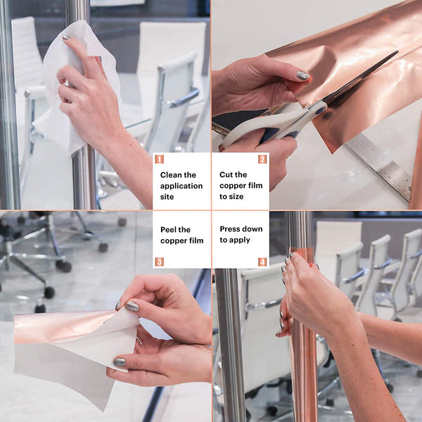 Rhinestone Copper Antimicrobial Adhesive Metal Foil Sheets 5-Pack 8'' x 10'' inch for Pull and Push Door Handle and Plate, Panic Bar