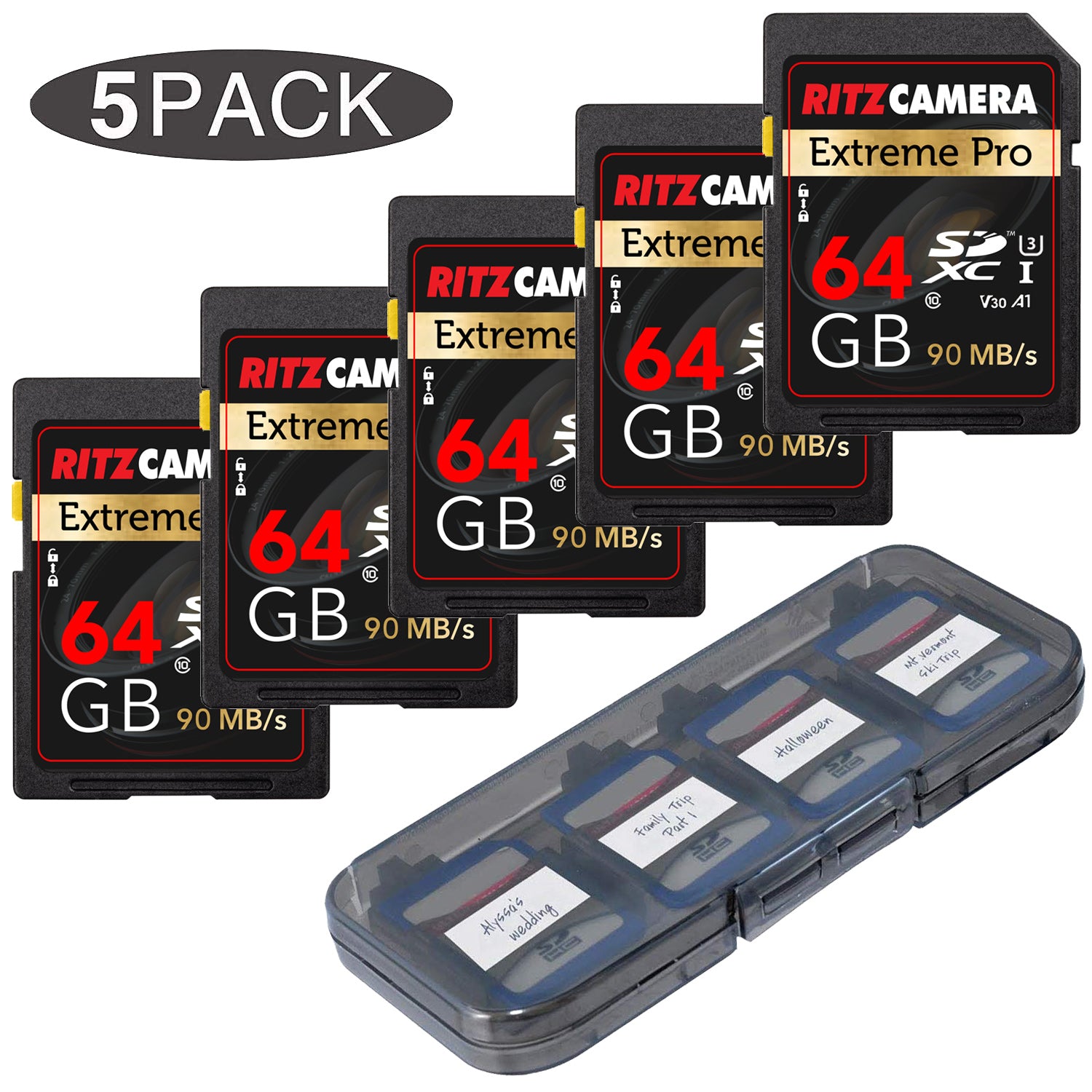 Ritz Gear Extreme Performance 64GB 90/45 MB/S U3 Class-10 SDHC Memory Card 5-Pack