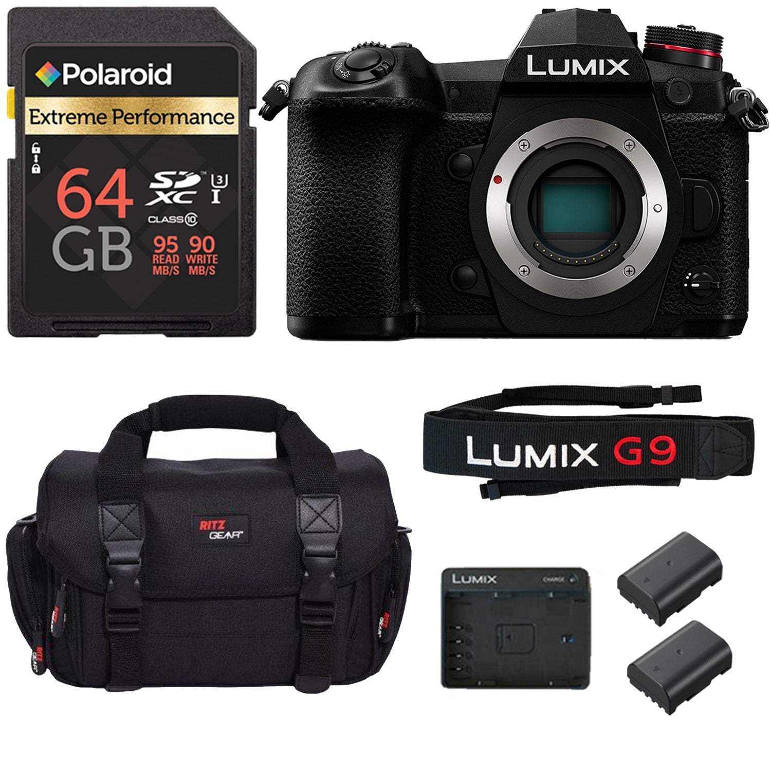 Panasonic Lumix G9 Mirrorless Camera Body with Accessory Bundle