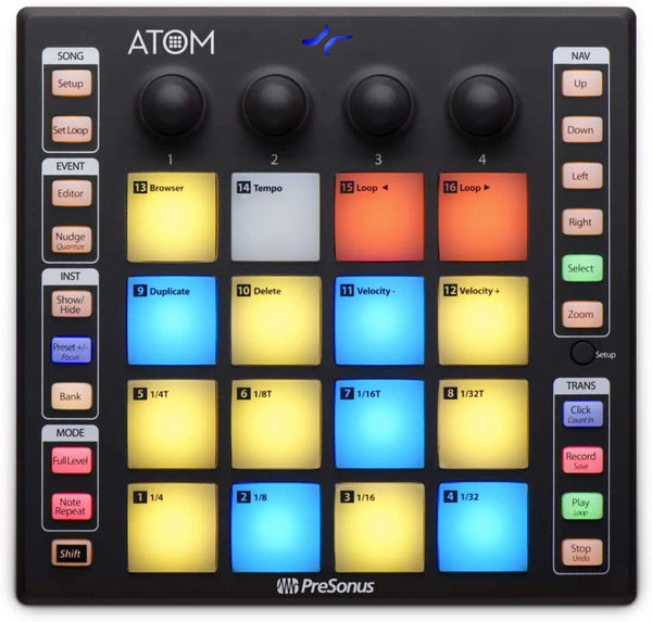 PreSonus ATOM MIDI, Audio, Portable Production and Performance Pad Controller w/Professional Studio Recording Headphones