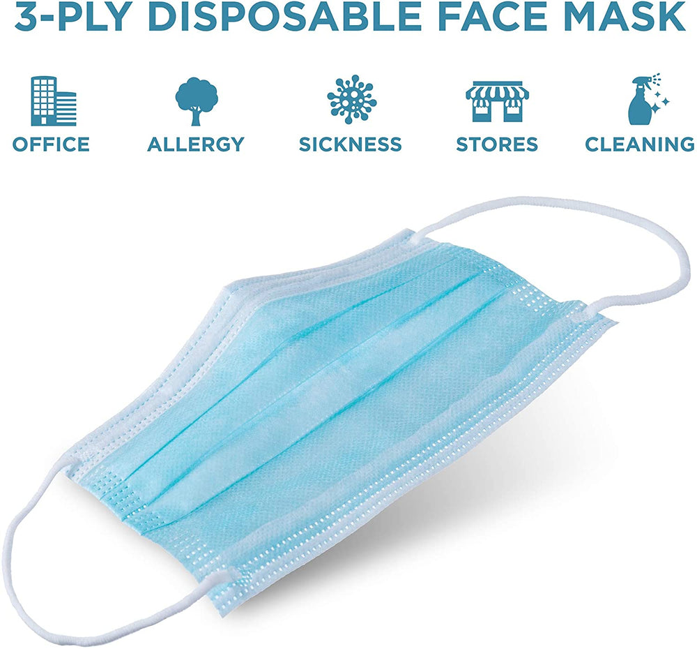 Jumbl Blue Disposable Face Masks | Protective 3-Ply Breathable Comfortable Nose/Mouth Coverings for Home & Office | Elastic Ear Loop 3-Layer Safety Shield for Adults/Kids | Pack of 500 Ships from USA