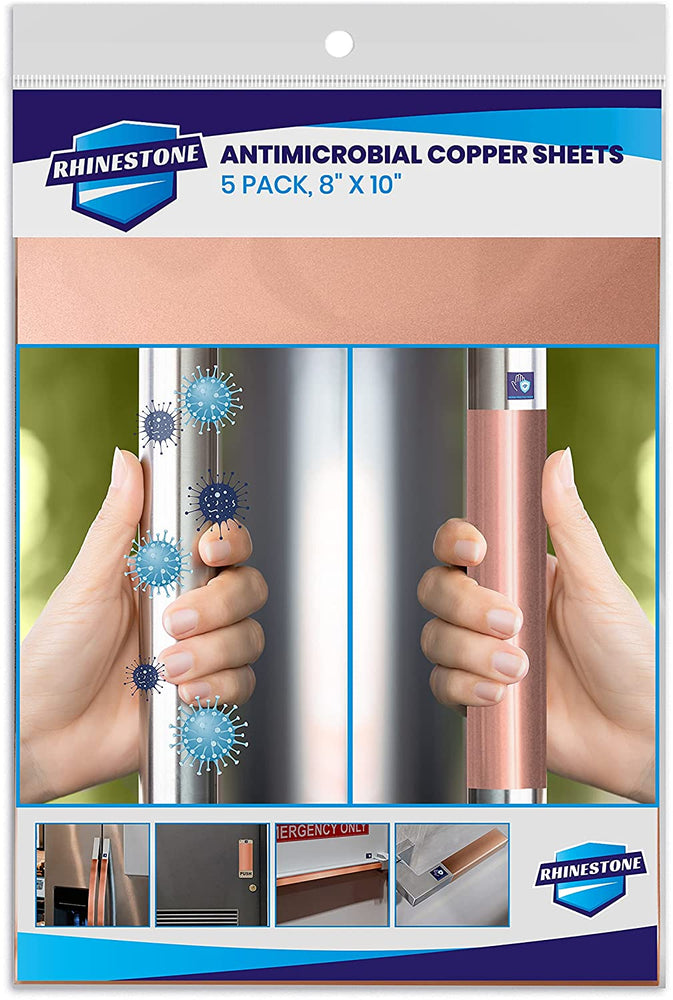 Rhinestone Copper Antimicrobial Adhesive Metal Foil Sheets 5-Pack 8'' x 10'' inch for Pull and Push Door Handle and Plate, Panic Bar