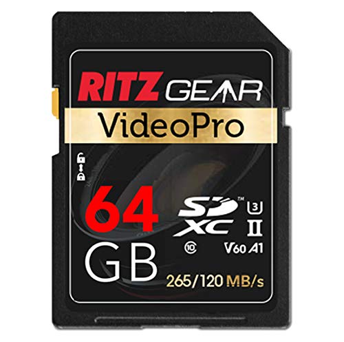 Ritz Gear Extreme Performance Video Pro 64GB 4K 8K Ultra HD SDXC U3 V60 A1 Memory Card (Read 265mb/s, 120mb/s Write)